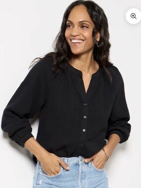 Evereve Annie Gauze Long Sleeve Top Black Women’s
